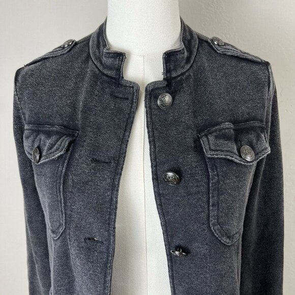 Free People Military Jacket Washed Black Gray Cotton Epaulets Buttons Size Small - Picture 2 of 12